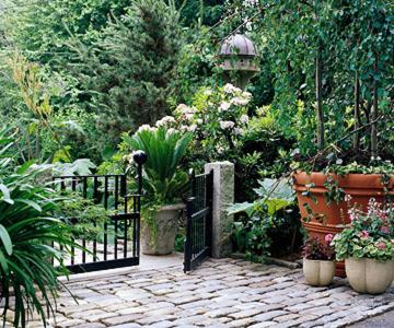 um jardim com um portão preto e algumas plantas em Rent House em Monaragala