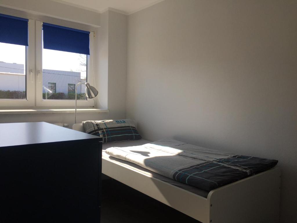 Habitación pequeña con cama y ventana en Einzelzimmer mit Bad HG 3 en Zwickau