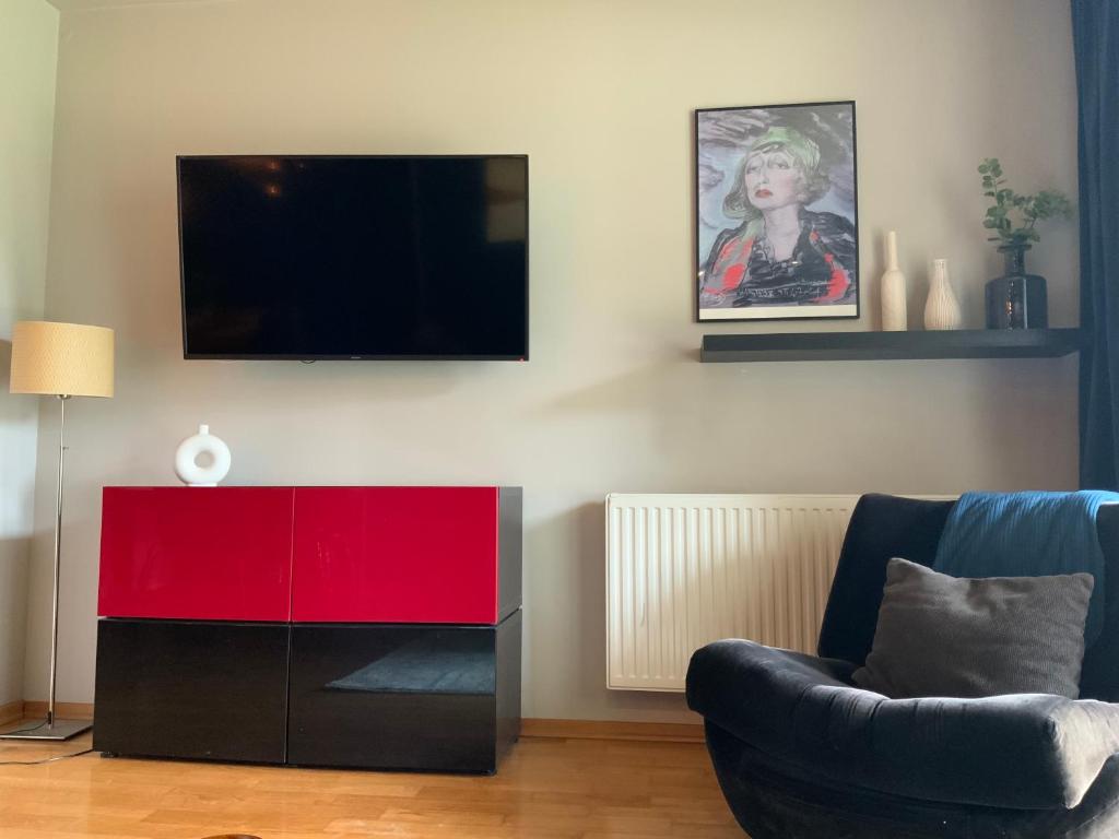 Televízia a/alebo spoločenská miestnosť v ubytovaní Apartament z widokiem na góry. Taras. Parking free