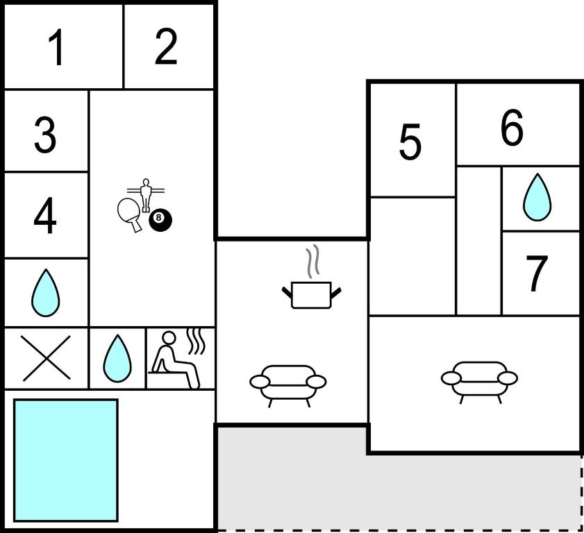 una ilustración de un diagrama de bloque de una capa de agua con seis cuadrados en 6 Bedroom Cozy Home In Hobro, en Hobro