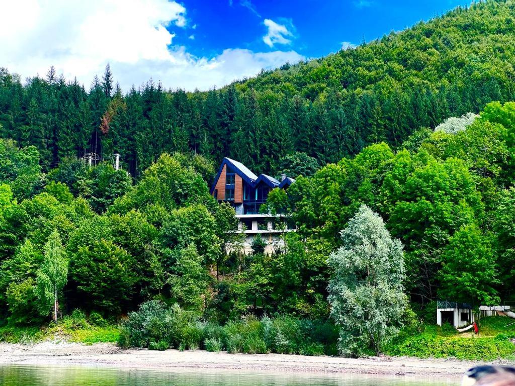 dom na zboczu wzgórza z drzewami w obiekcie Utopia Lake View w mieście Teşila