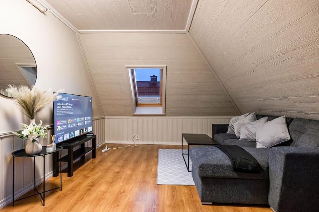 ベルゲンにあるCentral stay apartment - 401のソファとテレビのあるリビングルーム