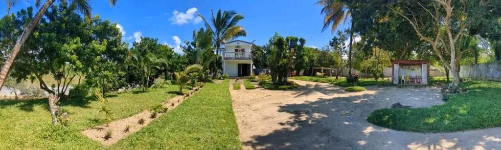 a house with a yard with trees and a driveway at Chez GG in Toamasina