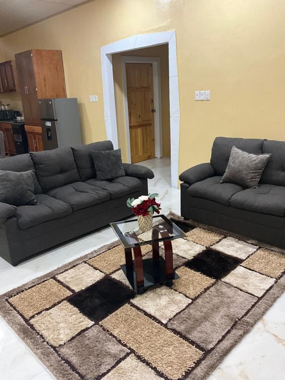 a living room with two couches and a table at Fully Furnished 3 Bedroom - Shaveh Apartment Rentals 