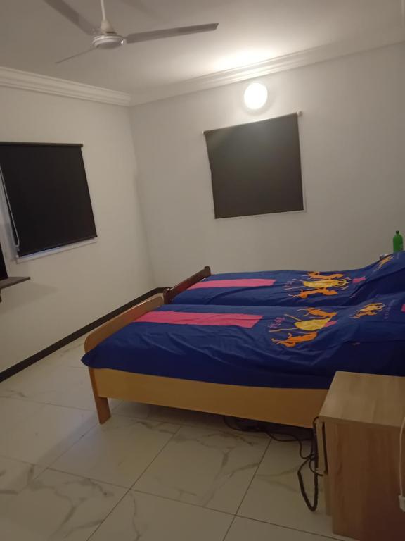 ein Schlafzimmer mit einem Bett und zwei Flachbildschirmen in der Unterkunft Gambia Paradise in Tanji