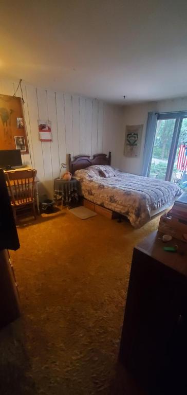 a bedroom with a bed in the corner of a room at A Stay In The Woods in Steger