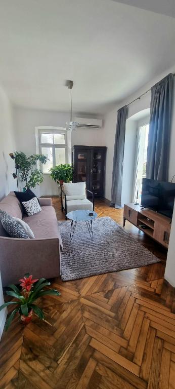 a living room with a couch and a table at Apartment Eufemia in Kanfanar