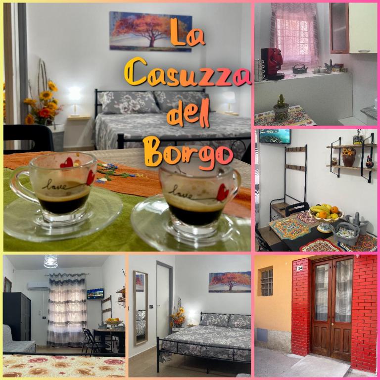 a collage of photos of a living room and a bedroom at La Casuzza del Borgo in Agrigento