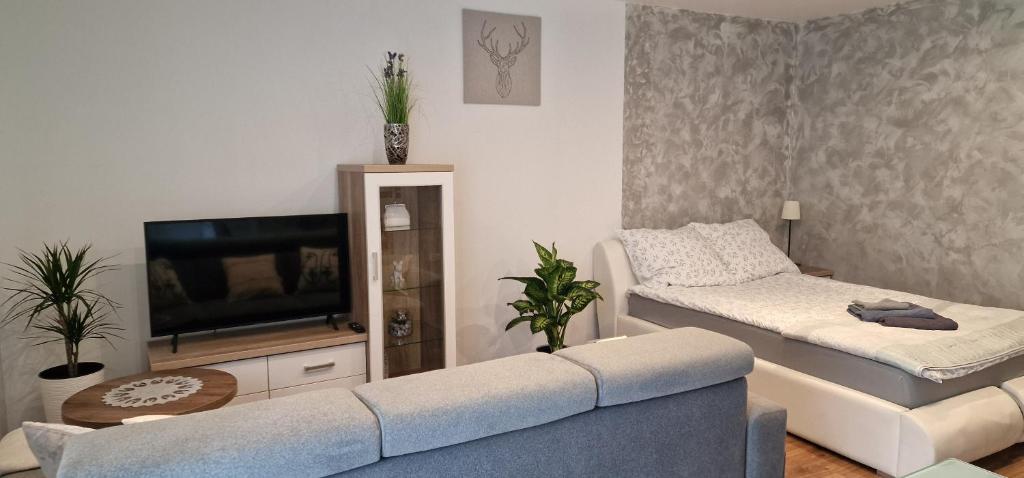 Posteľ alebo postele v izbe v ubytovaní Apartament-Studio Polana Szaflarska