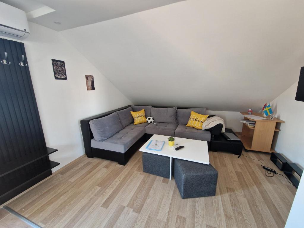 a living room with a couch and a table at Apartman Viking in Donji Milanovac