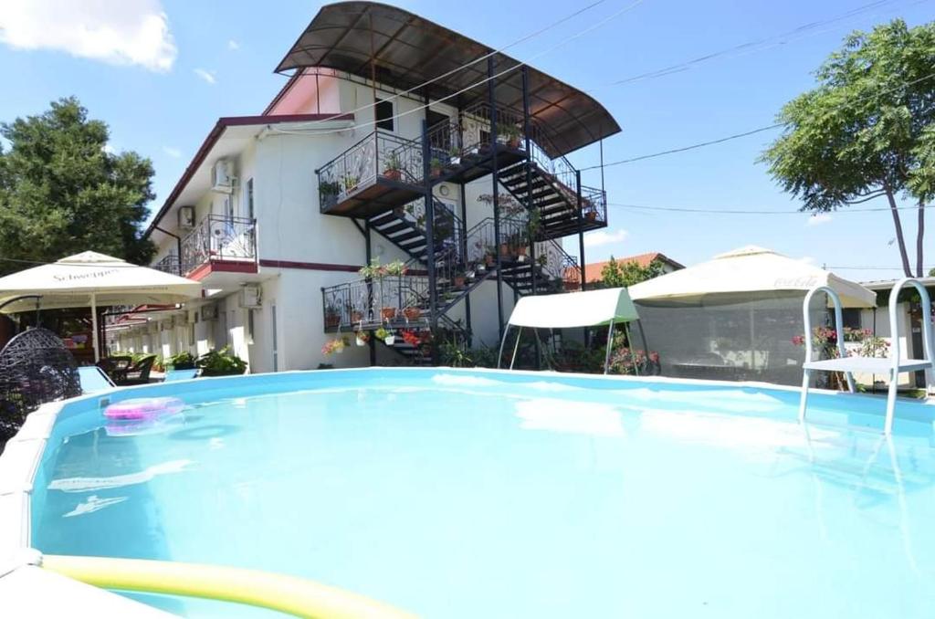 een groot zwembad voor een gebouw bij Vila Robert in Schitul
