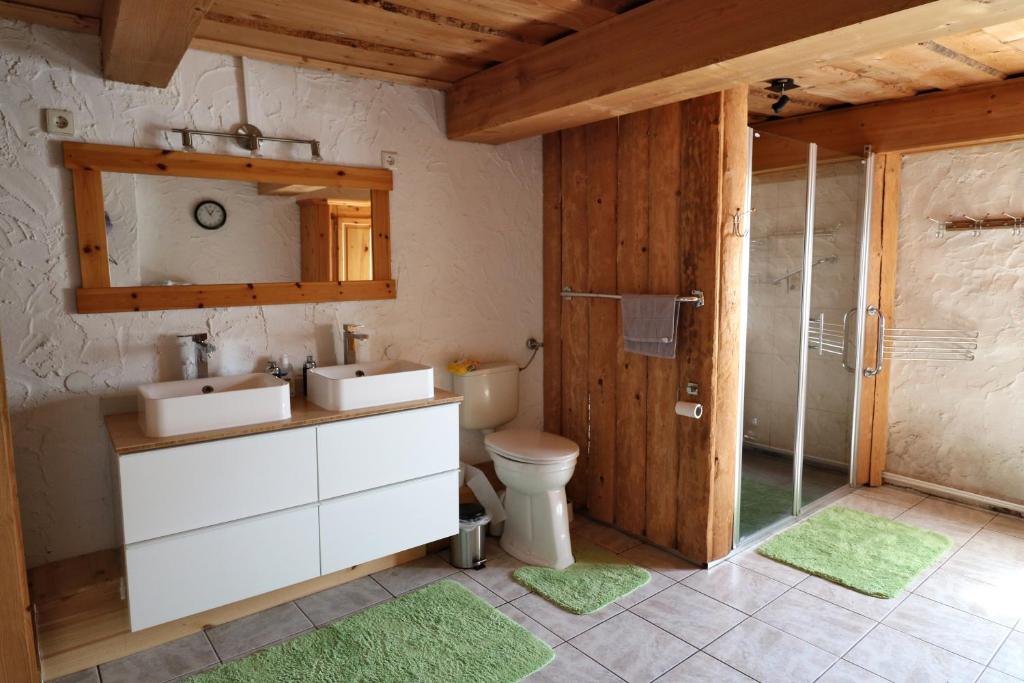 a bathroom with a sink and a toilet at Schwarzwaldhaus Krebs - Villa Kunterbunt, Lenzkirch, Feldberg in Lenzkirch