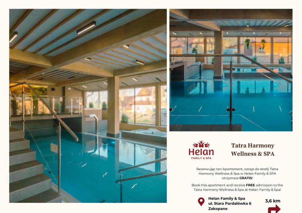 a collage of two photos of a swimming pool at WHY NOT Apartament w centrum, ul. Gimnazjalna 12/1 in Zakopane