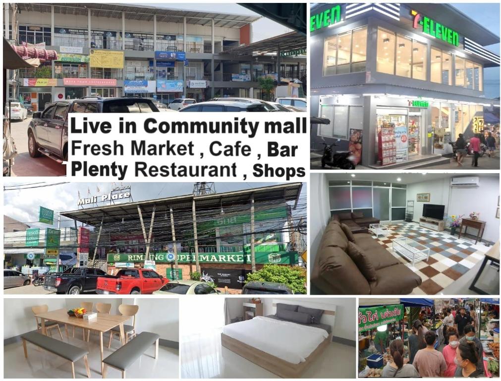 a collage of pictures of a store with different items at House in community mall, spacious 6 people, 3BR in Chiang Mai