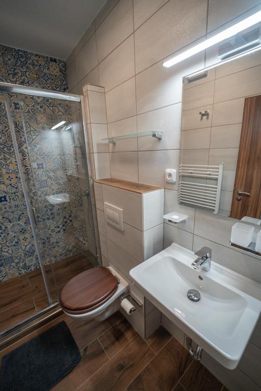 Koupelna v ubytování Hotel Gabreta