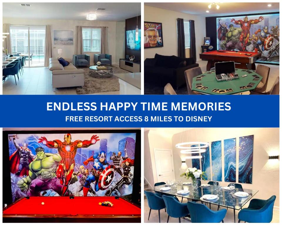 un collage de photos d'un salon et d'une salle à manger dans l'établissement Cozy Retreat at Champion Gates, à Davenport