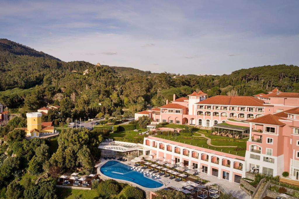 an aerial view of a resort with a pool at Penha Longa Resort in Sintra