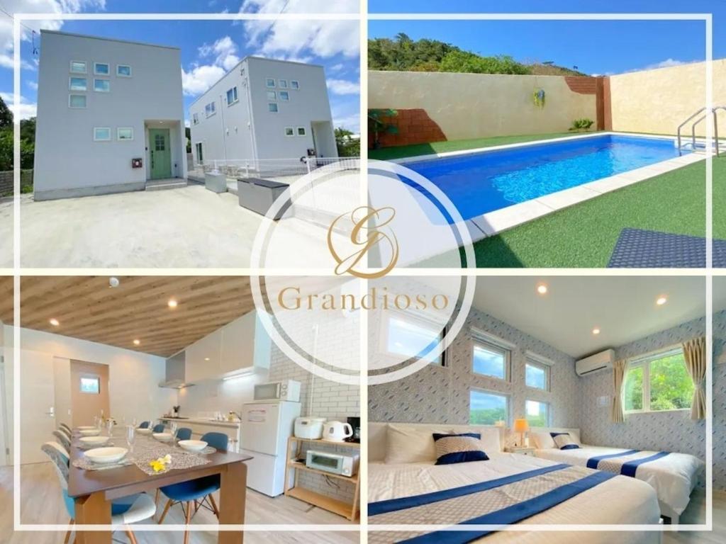a collage of photos of a house with a pool at GRANDIOSO6-B / Vacation STAY 70977 in Inbu