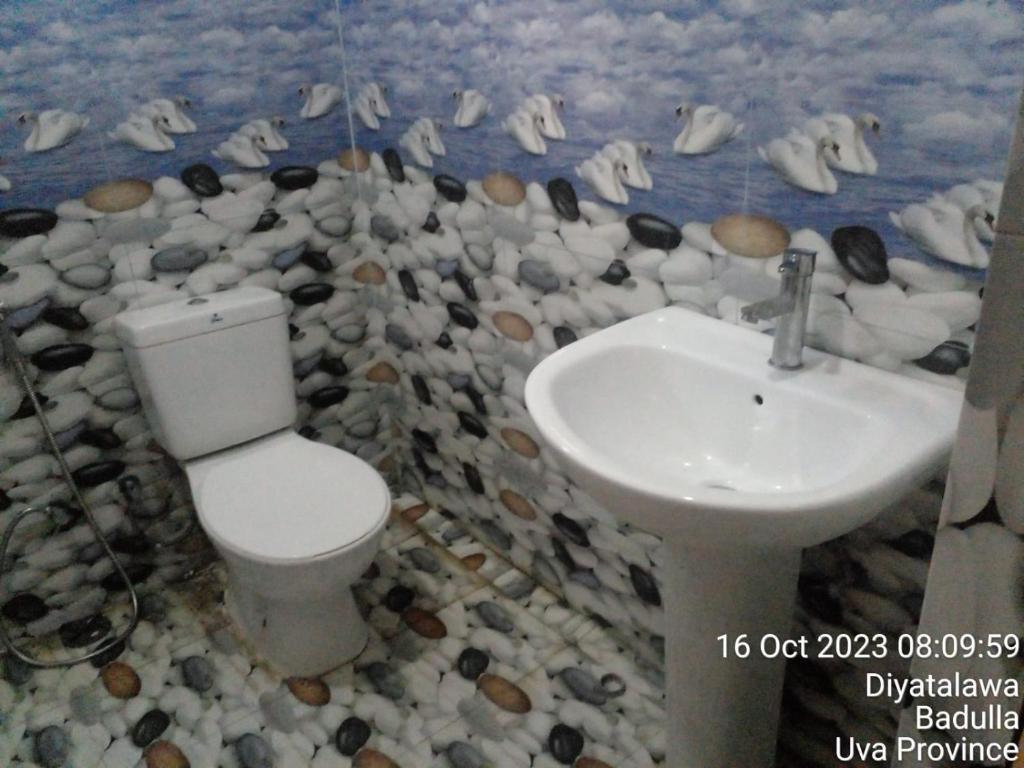 a bathroom with a toilet and a sink at Nora Holiday Home in Diyatalawa