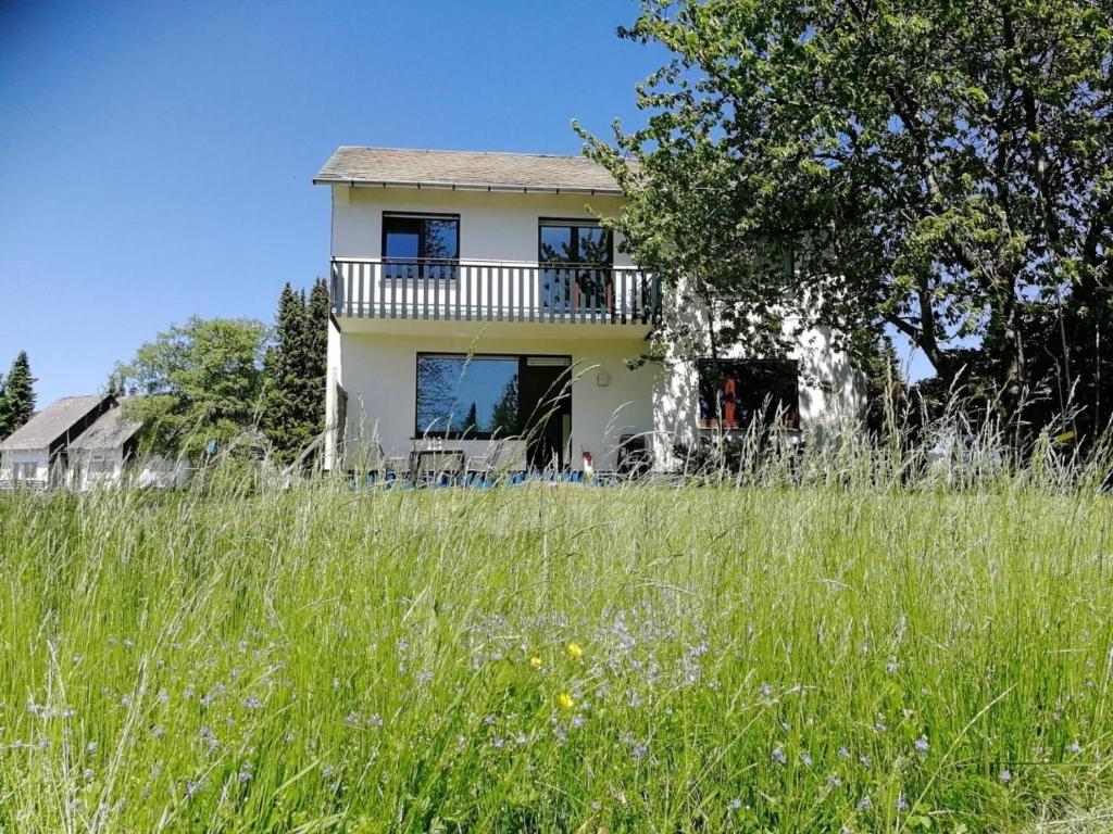 ein Haus auf einem Hügel mit einem Grasfeld in der Unterkunft Ferienhaus Küstille in Medebach