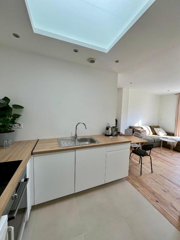 une cuisine avec un évier et un plan de travail dans l'établissement Appartement Bordeaux centre, à Bordeaux