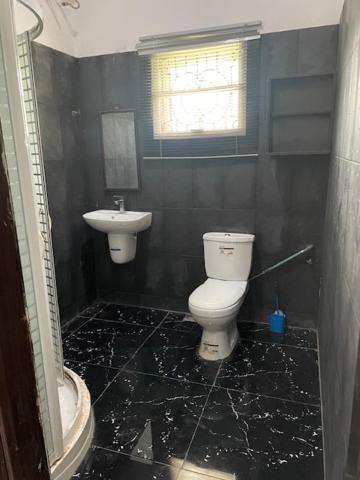 ein Bad mit einem WC und einem Waschbecken in der Unterkunft Royal Diadem Villa in Ile-Ife