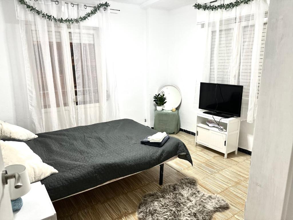 una camera con letto e TV a schermo piatto di Relax Casa Costa Blanka a Santa Pola