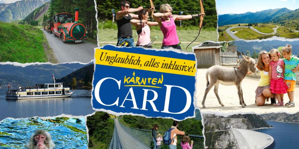 a collage of photos of people on aventuresventuresventures calls malibu card at Familienhotel Trebesingerhof in Trebesing