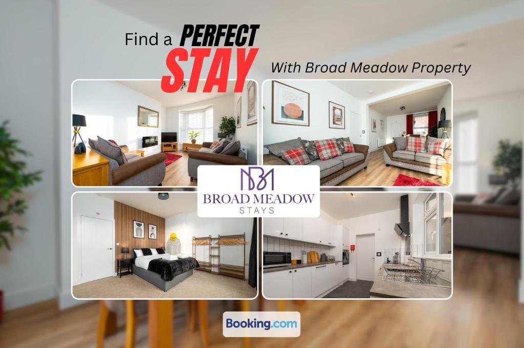 Lincolnshire的住宿－Heart of City, 3 Bed House By Broad Meadow Stays Short Lets and Serviced Accommodation Lincoln With Free Wi-Fi，客厅四张照片的拼合物