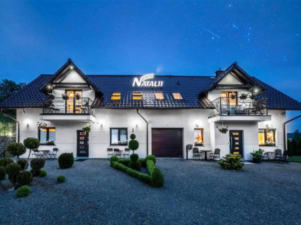 a large white house with a dark roof at Natalii in Kudowa-Zdrój