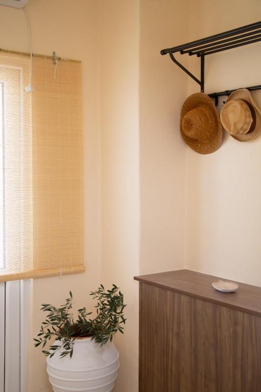 a bathroom with a toilet and a plant in it at Poseidon Apartments and Villas by the Sea in Sounio