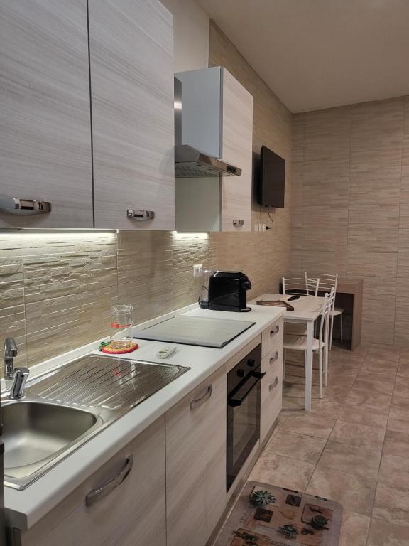 eine Küche mit einer Spüle und einer Arbeitsplatte in der Unterkunft Milano Vimodrone Appartamento Il nido in Vimodrone