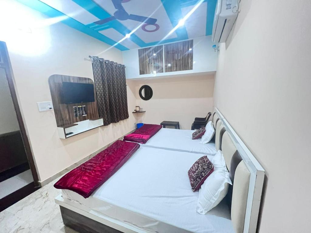 アグラにあるThe Orchid Villaのベッド2台とテレビが備わる小さな客室です。