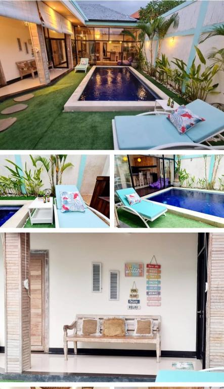een collage van foto's van een huis met zwembad bij Villa Nakal 1 Seminyak in Seminyak