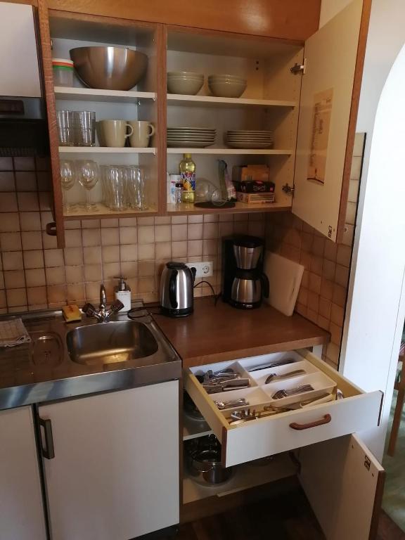 Kuchyň nebo kuchyňský kout v ubytování Ferienhof zur Sonne