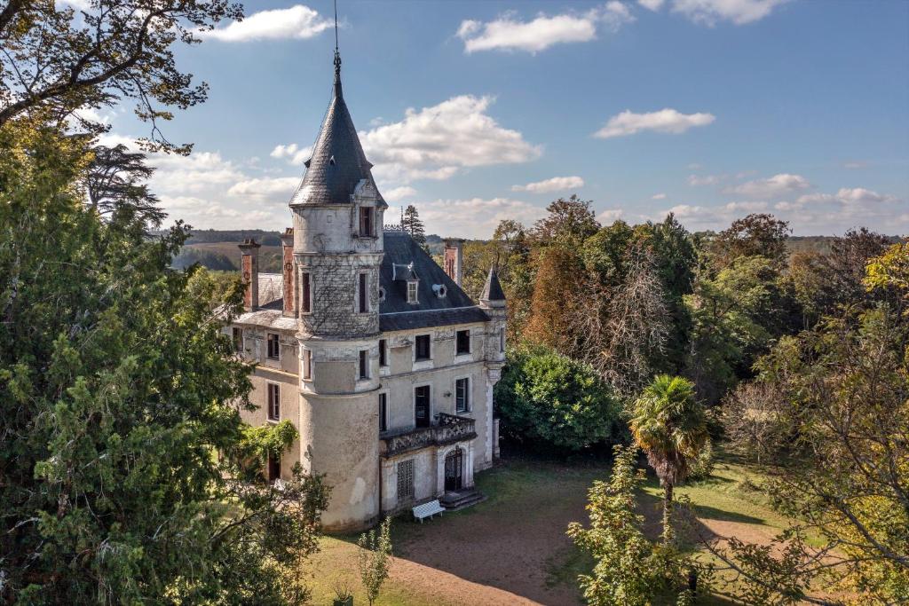 ein altes Schloss mitten im Wald in der Unterkunft château de Puymoger in Javerlhac-et-la-Chapelle-Saint-Robert