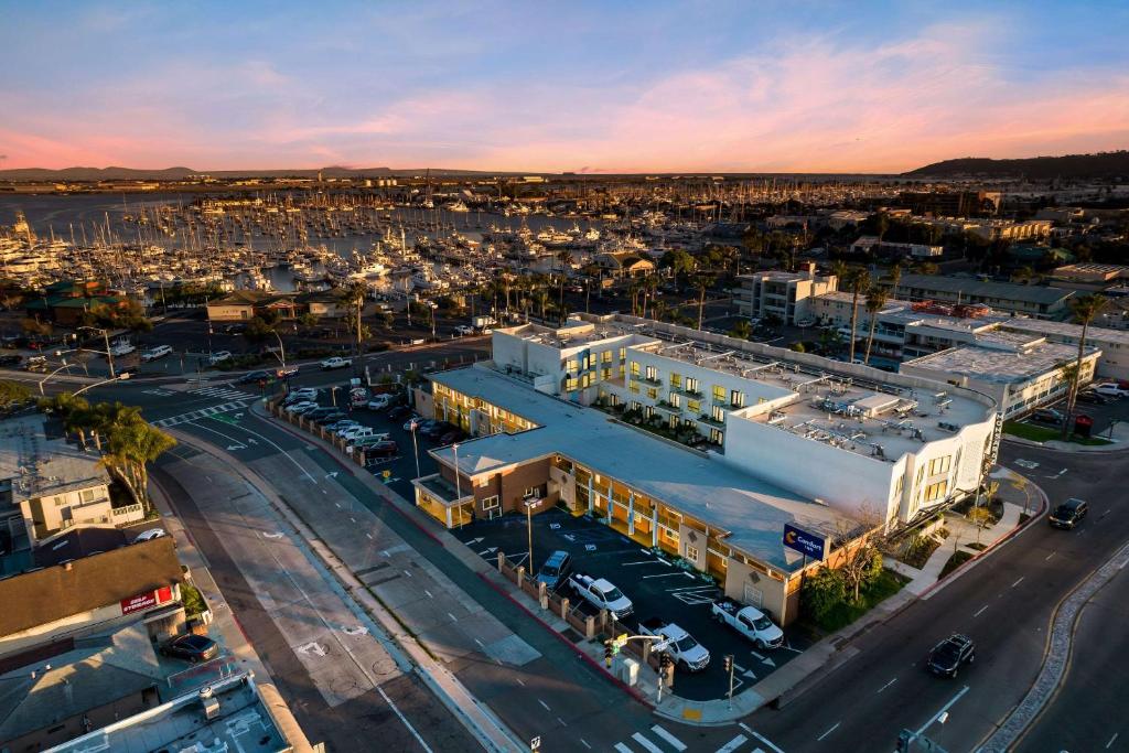 an aerial view of a city with a parking lot at Comfort Inn San Diego Airport At The Harbor in San Diego