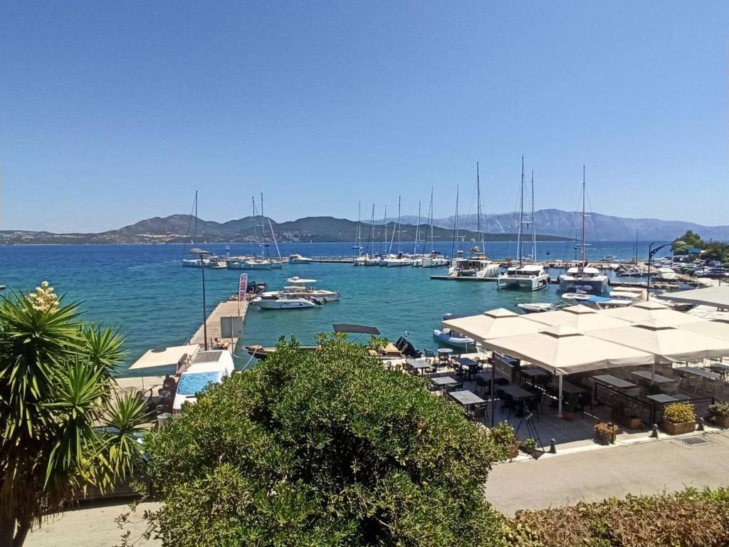 a bunch of boats docked in a harbor at Seaside Selana Home in Nikiana