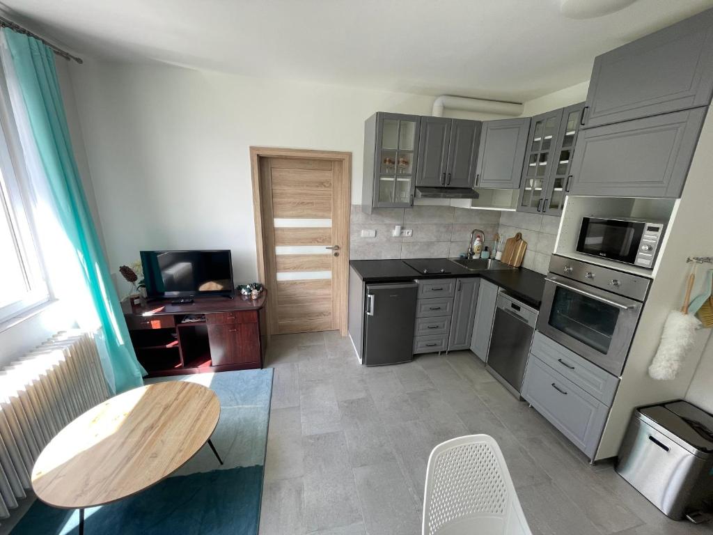 Kuchyň nebo kuchyňský kout v ubytování NOVÝ HORSKÝ APARTMÁN v Jizerských horách