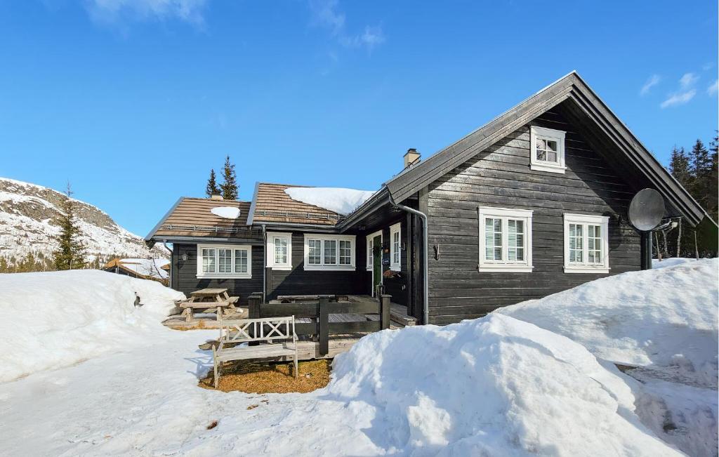 a house in the snow with a pile of snow at Gorgeous Home In Eggedal With Kitchen in Haglebu