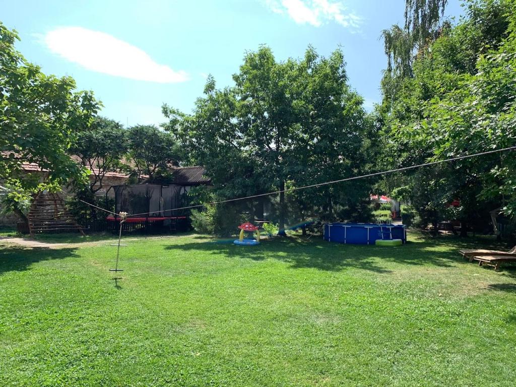 un patio con un columpio en el césped en Rybářská bašta Vikletice - Nechranice, en Kwon