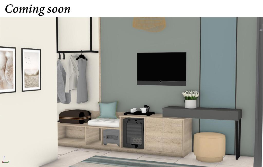 a rendering of a living room with a tv at Salena Beach Hotel in Primorsko
