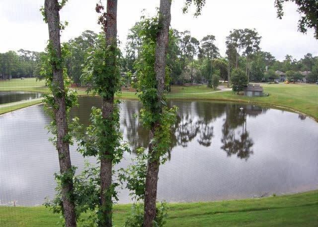 un étang avec des arbres devant un parcours de golf dans l'établissement Heron Lake 3232, à North Myrtle Beach