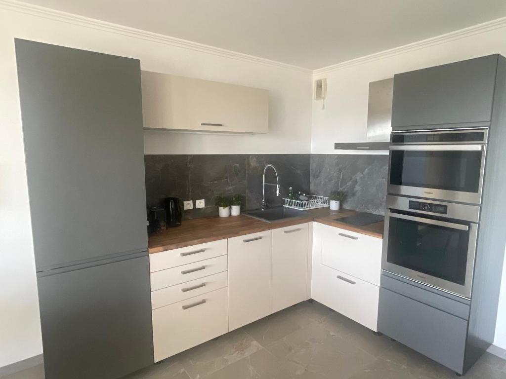 Kuchyň nebo kuchyňský kout v ubytování Appartement 2 pièces vue mer proche Monaco
