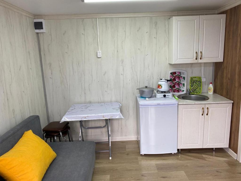 a small kitchen with a stove and a sink at Module house - Burabay in Borovoye