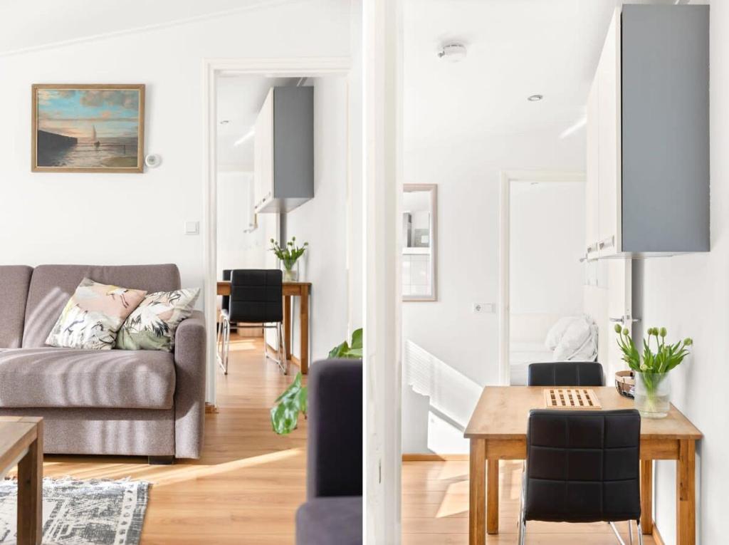 ドンブルグにあるHello Zeeland - Vakantiehuis Zuidstraat 17Aのソファとテーブルのあるリビングルーム