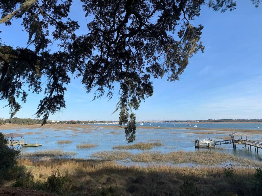 a view of a lake with a dock and water at Estate lot! Waterfront! in Beaufort