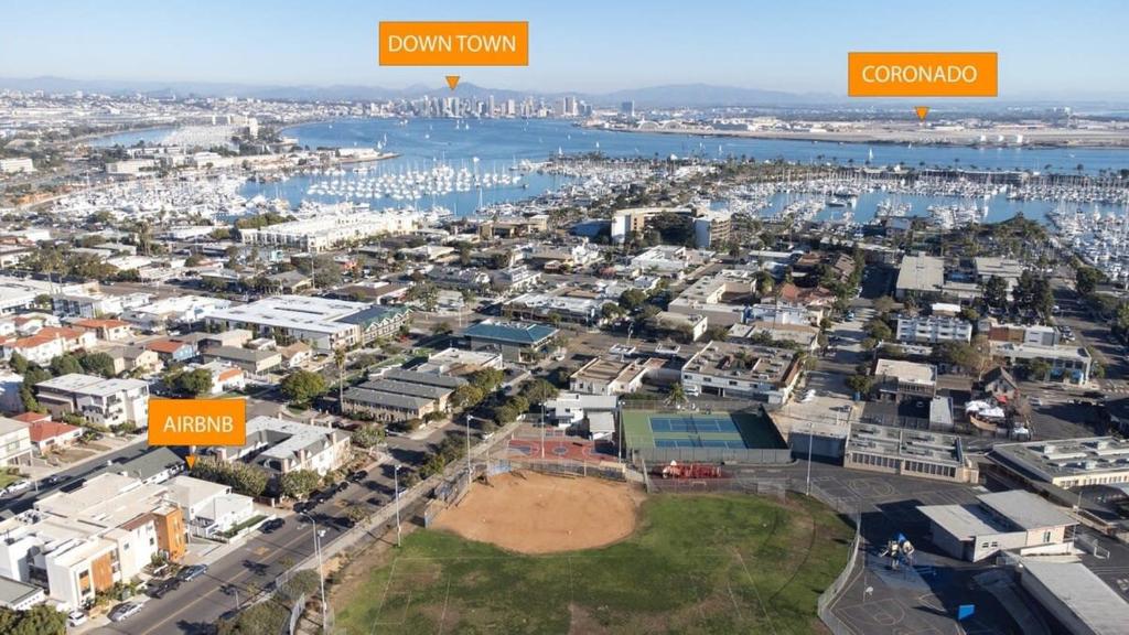 an aerial view of a city with a harbor at Nautical Point Loma Getaway - 7 mins to airport in San Diego