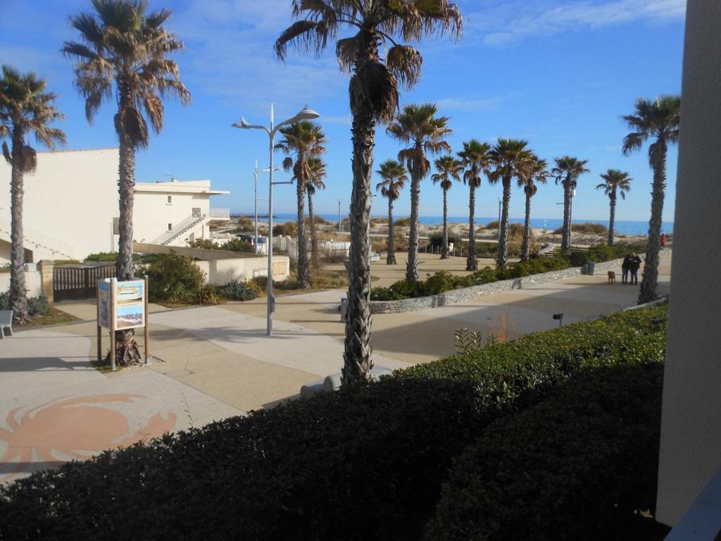 a sidewalk with palm trees and a street light at APPT 2 PIECES 52m² + LOGGIA 7m² REF 4023 in Le Castellas
