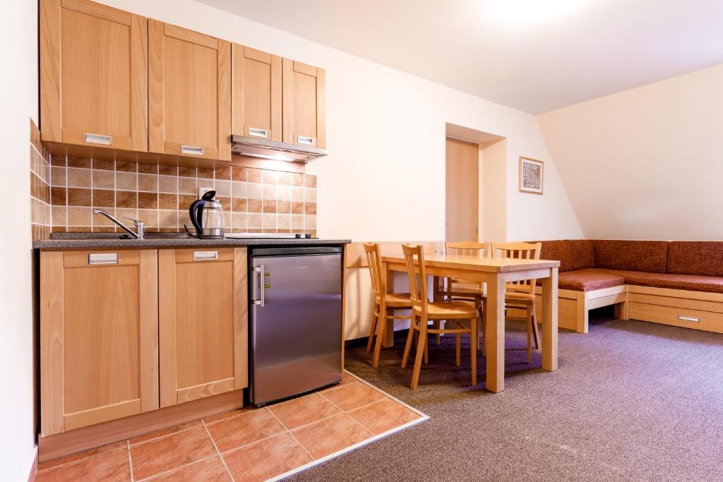 Kuchyň nebo kuchyňský kout v ubytování Penzion a Apartmány Daro